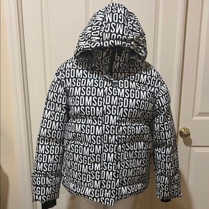 Missguided Black and White Logo Puffer Jacket. Hooded. Nearly new. Size 4